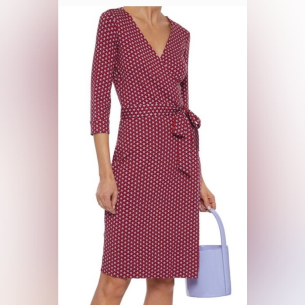 Diane Von Furstenburg Red/ Blue Star Patriotic Vibe Wrap Dress Size XXS